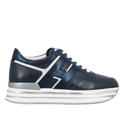 Hogan Leather Sneakers With Big H And Glitter Piping In Blue