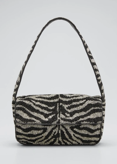 Staud Tommy Two-tone Beaded Shoulder Bag In Black,white