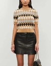 Maje Short Sleeve Wool Blend Argyle Sweater In Camel