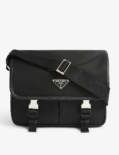 Prada Men's Large Nylon Messenger Bag In Black