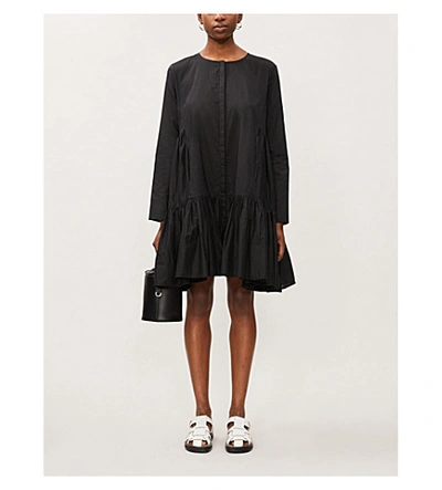 Merlette Soliman Long-sleeved Cotton-poplin Mini Dress In Black