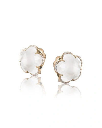 Pasquale Bruni 18k Rose Gold Bon Ton Milky Quartz & Diamond Floral Earrings In White/rose Gold