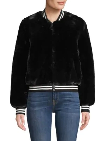 Belle Fare Faux Fur Baseball Jacket In Black