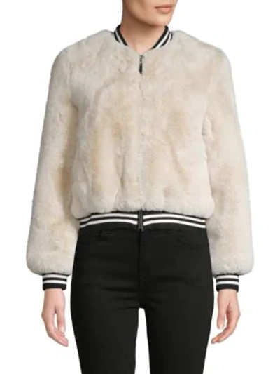 Belle Fare Faux Fur Baseball Jacket In Cream