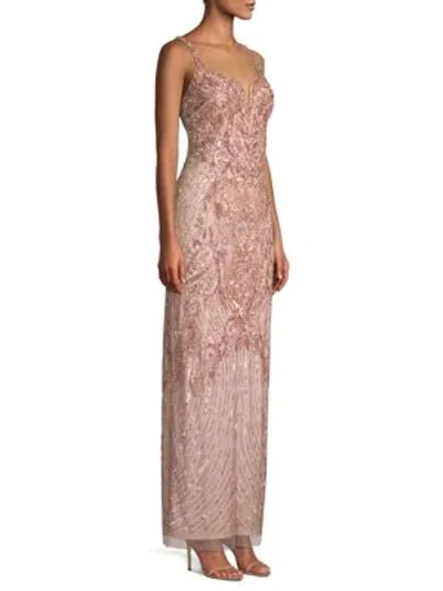 Aidan Mattox Embellished Column Gown In Taupe