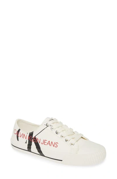 Calvin Klein Jeans Est.1978 Demianne Logo Sneaker In Bright White/ Black Stripe