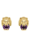 GUCCI LION HEAD DIAMOND & STONE STUD EARRINGS,YBD60986600200U