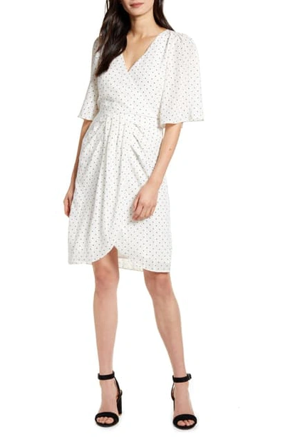 Cupcakes And Cashmere Estrella Dot Print Crinkle Chiffon Dress In Ivory