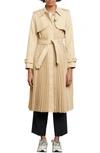 Sandro Pleated Trench Coat With Belt In Beige