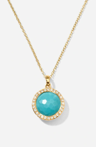 Ippolita 18k Yellow Gold Lollipop Turquoise Mini Pendant Necklace With Pave Diamonds, 18 In Blue/gold