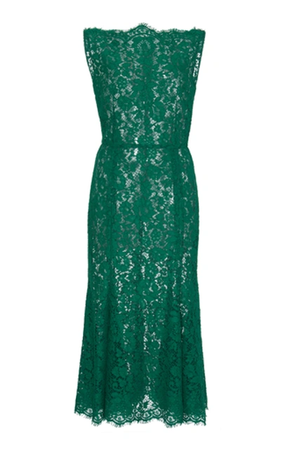Dolce & Gabbana Floral Lace Sleeveless Dress In Dark Green