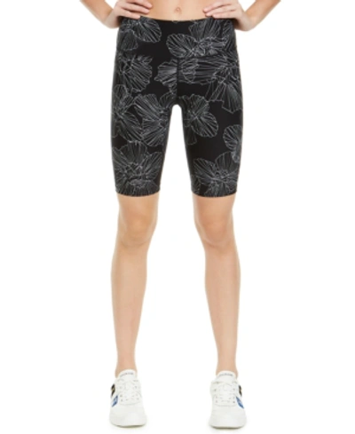 Calvin Klein Performance Floral-print High-waist Bike Shorts In Border Bloom Black Combo