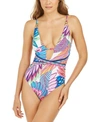 TRINA TURK PARADISE PLUME PRINTED PLUNGING ONE-PIECE SWIMSUIT WOMEN'S SWIMSUIT