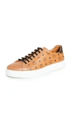 Mcm Logo Print Low Top Sneakers In Cognac