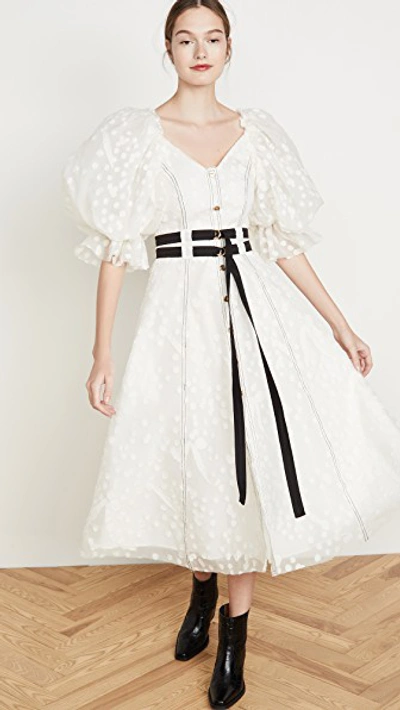 Aje Eucalypt Burnout Midi Dress In Salt White