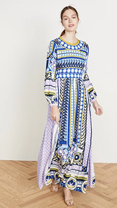 La Doublej Pemberley Printed Satin Maxi Dress In Ittica Blu