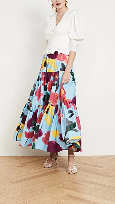 La Doublej Big Long Skirt A Line Flowers Fantasy W/flounce In Prom Azzurro