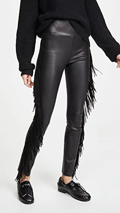 Sprwmn Ankle Pants With Suede Fringe In Black