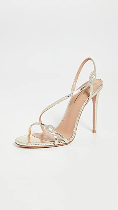 Aquazzura Serpentine 105 Python-effect Leather Sandals In Silver