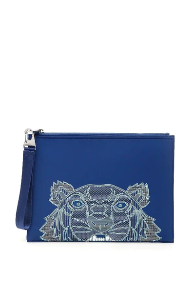 Kenzo Tiger Pouch In Blue,light Blue,yellow