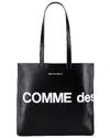 Comme Des Garçons Logo Leather Tote Bag In Black