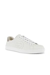 Gucci Men's New Ace Perforated Gg Leather Sneakers In White & Grey