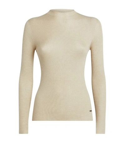 Akris Fine Ribbed Cashmere & Silk Top In Clay