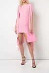 Alex Perry Envers Satin Crepe Mini Dress W/ Cape In Pink