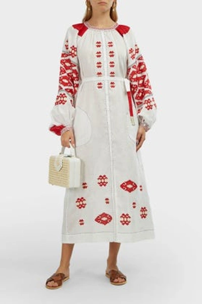 Vita Kin Bodrum Embroidered Linen Dress In White And Red