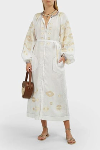 Vita Kin Bodrum Embroidered Linen Dress In White And Beige