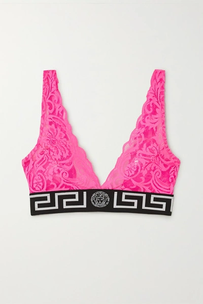 Versace Neon Stretch-lace Soft-cup Triangle Bra In Pink