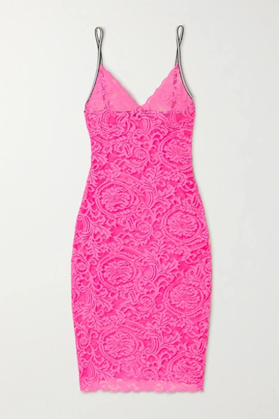 Versace Neon Stretch-lace Chemise In Fuchsia