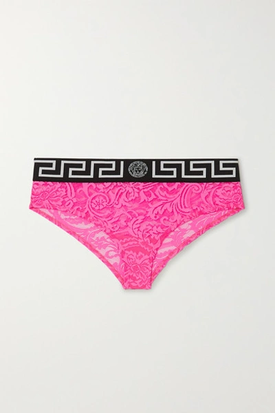 Versace Neon Stretch-lace Briefs In Pink