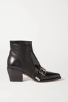 CHLOÉ RYLEE GLOSSED AND LIZARD-EFFECT LEATHER ANKLE BOOTS