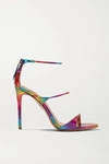 AQUAZZURA MINUTE 105 IRIDESCENT VEGAN LEATHER SANDALS