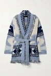 ALANUI BELTED FRINGED CASHMERE JACQUARD-KNIT CARDIGAN