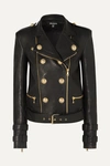 BALMAIN BUTTON-EMBELLISHED LEATHER BIKER JACKET