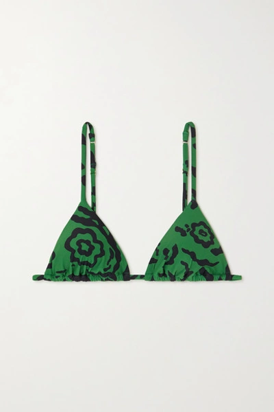 Self-portrait Leopard-print Triangle Bikini Top In Green