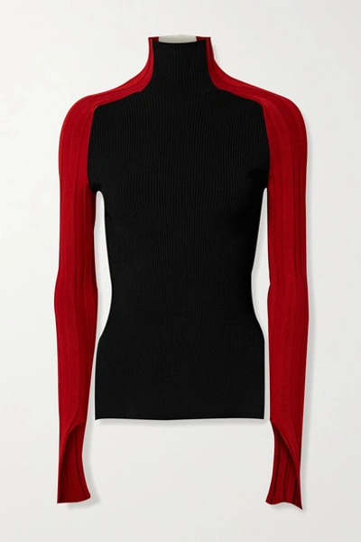 Peter Do Color-block Ribbed-knit Turtleneck Top In Black