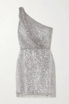 MICHELLE MASON ONE-SHOULDER SEQUINED MESH AND SILK MINI DRESS