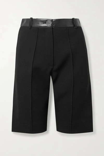 Peter Do Leather-trimmed Crepe Bermuda Shorts In Black