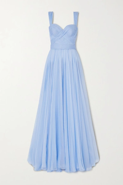 Ralph & Russo Pleated Draped Silk-chiffon Gown In Sky Blue
