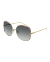 Gucci Square Metal Contrast-front Sunglasses In Pink