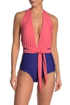 Nicole Miller Convertible One-piece Swimsuit In Coral/navy