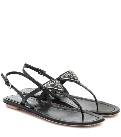 Prada Patent Leather Thong Sandals In Nero