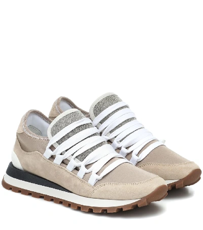 Brunello Cucinelli Suede And Leather Trainers In Beige