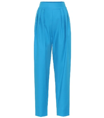 Attico High-rise Pleated Cotton-blend Trousers In Blue