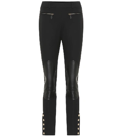 Burberry Leather-patch Stretch-cotton Trousers In Black