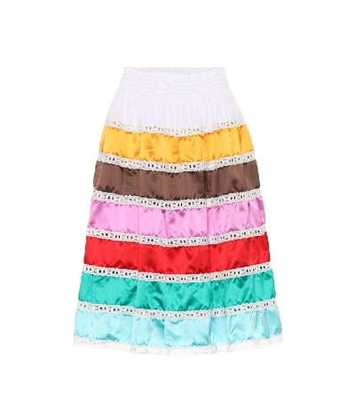 Prada Lace-trimmed Silk Midi Skirt In Multicolour