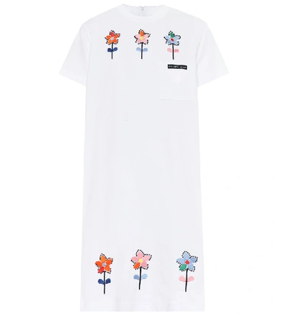 Prada Embroidered Cotton Minidress In White